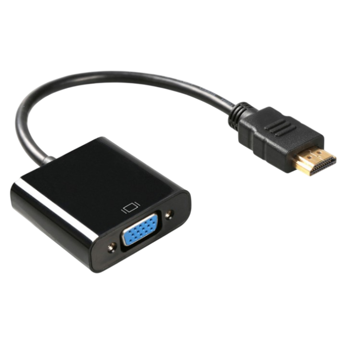 HDMI to VGA adapter for connecting HDMI devices to VGA displays, supporting 1080p resolution with a compact and portable design.