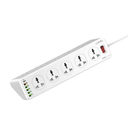 LDNIO SC10610 Power Extension Lead with 10 universal outlets and 6 USB ports, featuring a slope design and fireproof material.