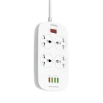 LDNIO SC4407 Power Extension Lead with 4 universal outlets and 4 USB ports, including QC3.0, in a white fireproof design.