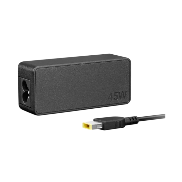 Lenovo 45W Slim Tip Adapter in black at Goma Sons Electronics, ideal for charging Lenovo laptops with slim-tip port and 1.6m cable.