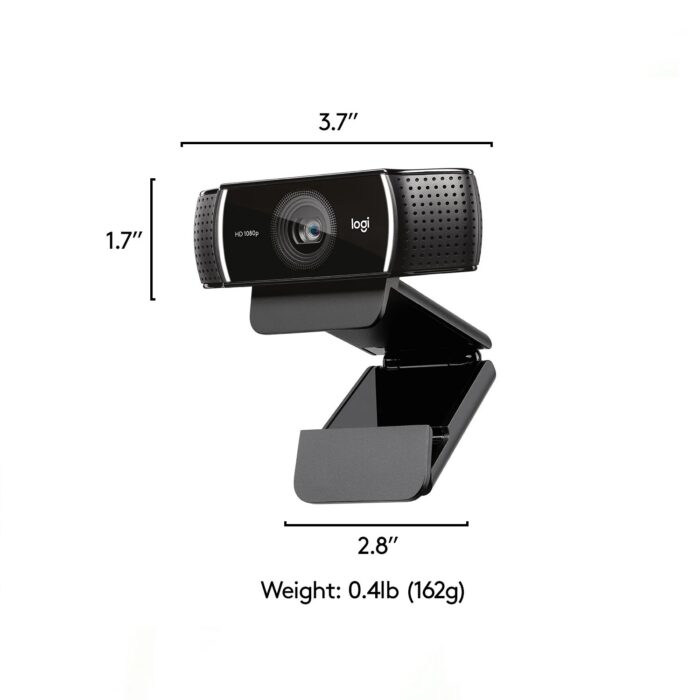 Logitech C922 Pro Webcam 1080p with autofocus, stereo mic, 720p at 60fps, 1080p at 30fps, and USB connectivity for streaming and video calls.