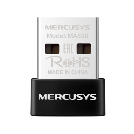 MERCUSYS MA530 Bluetooth 5.3 Nano USB Adapter plugged into a laptop USB port for fast, reliable wireless connectivity.