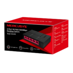 MERCUSYS MS105G 5-Port 10/100/1,000 Mbps Desktop Switch in red-black design, compact for home or office networking.