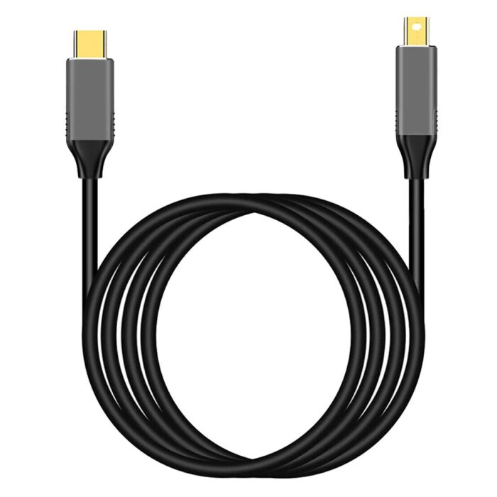 Mini DisplayPort to Type-C cable for seamless 4K video and audio transmission, connecting Mini DisplayPort devices to Type-C displays.