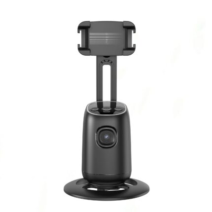 P05 Auto Face Tracking Desktop Gimbal on a desk, tracking a smartphone for video recording—compact and lightweight design.