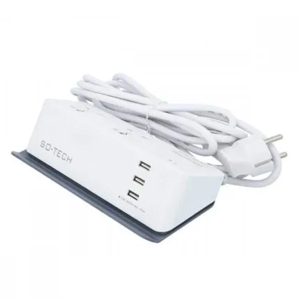 SO-TECH ST-105U Extension Lead with 2 universal sockets, 3m cord, and child-safe, fire-insulated design for safe power use.