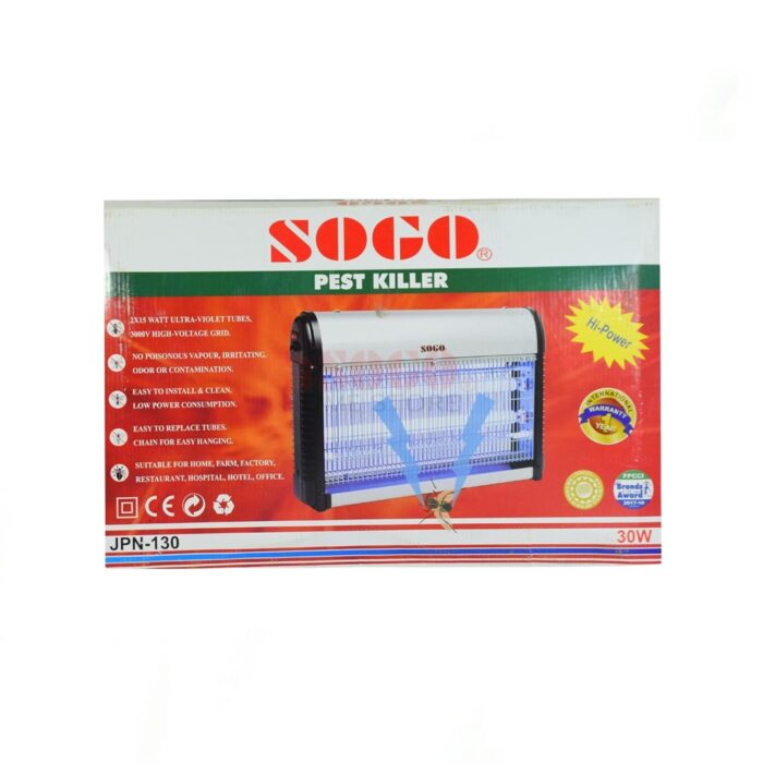 SOGO JPN-130 - 30W Pest Killer with 30W UV tubes and 3000V grid for chemical-free pest control in homes, farms, or offices.