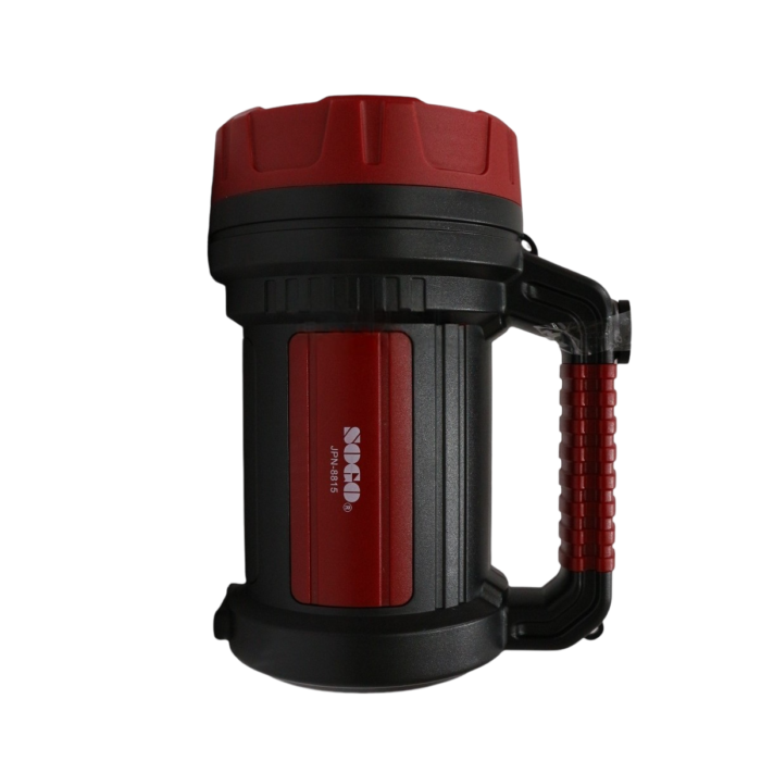 SOGO JPN-8815 5W Rechargeable LED Torch Light with evenly distributed focus illuminating a dark outdoor scene.