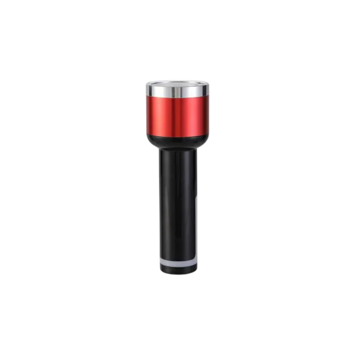 T58D Rechargeable Flashlight with evenly distributed focus, casting a bright, uniform beam in a dark outdoor environment.