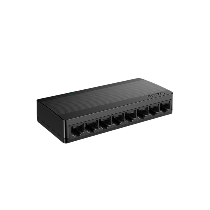 Tenda SG108 - 8-Port Gigabit Ethernet Switch in sleek mini plastic body, perfect for home, SMB, or surveillance networking.