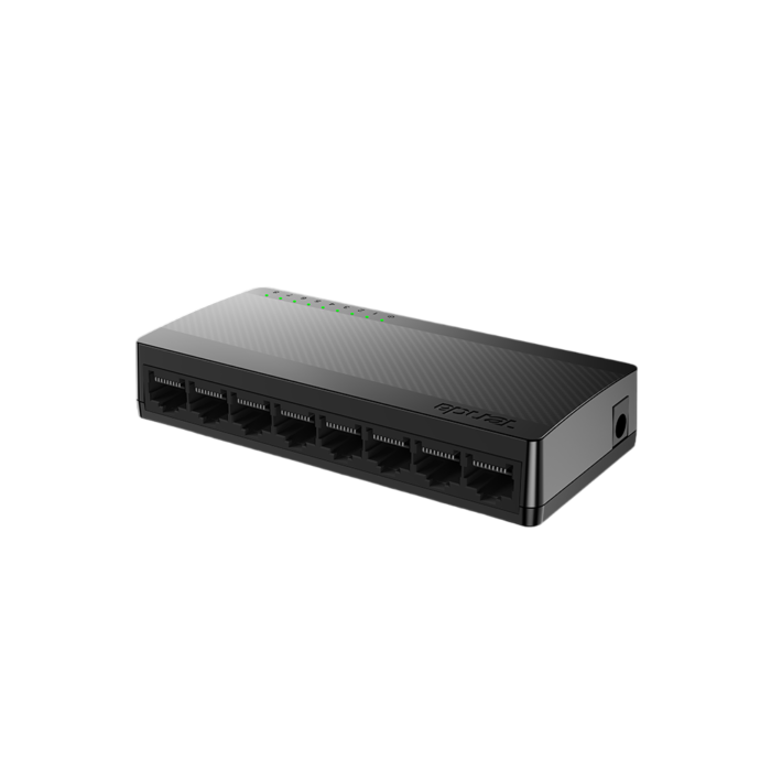 Tenda SG108 - 8-Port Gigabit Ethernet Switch in sleek mini plastic body, perfect for home, SMB, or surveillance networking.
