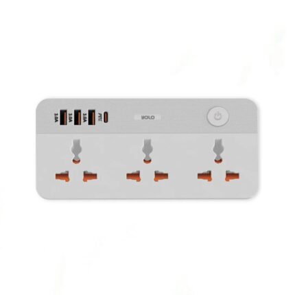 YOLO Y-902 Power Strip with 3 sockets, 2 USB-A, 1 Type-C port, and compact 160 x 80 x 30 mm design for fast charging.