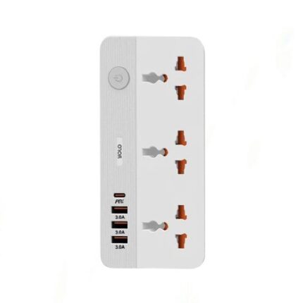 YOLO Y-902 Power Strip with 3 sockets, 2 USB-A, 1 Type-C port, and compact 160 x 80 x 30 mm design for fast charging.