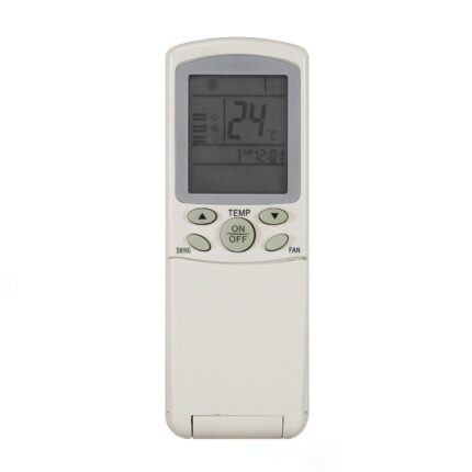 Haier YL-H03 AC Remote for Haier air conditioners, ABS build, 6 buttons, no setup needed, powered by 2 AAA batteries.