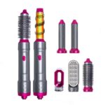 One Step 5 In 1 Hot Air Styler with attachments for curling, straightening, and volumizing hair, perfect for salon-quality styling.