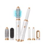 One Step 5 In 1 Hot Air Styler with attachments for curling, straightening, and volumizing hair, perfect for salon-quality styling.