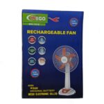 WEGO WG-1016 Rechargeable Fan with LED lights and 9-speed LCD display, portable for home and outdoor use.