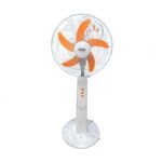 WEGO WG-1020RC Rechargeable Fan with LED lights, TWS audio, and 3-speed settings, ideal for home or outdoor cooling.