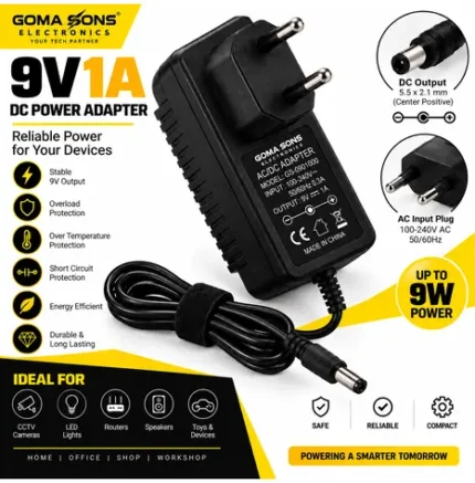 9V 1A DC Power Adapter